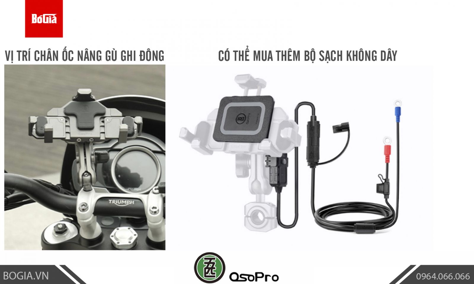 Vị trí lắp giá đỡ điện thoại OsoPro nhôm và bộ phụ kiện sạc không dây