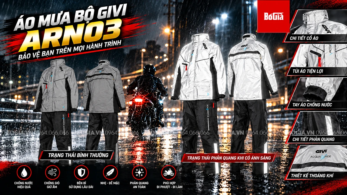Chi tiết phản quang áo mưa Givi ARN03