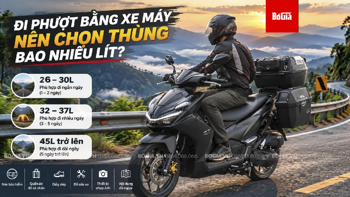 Đi phượt bằng xe máy nên chọn thùng Givi bao nhiêu lít