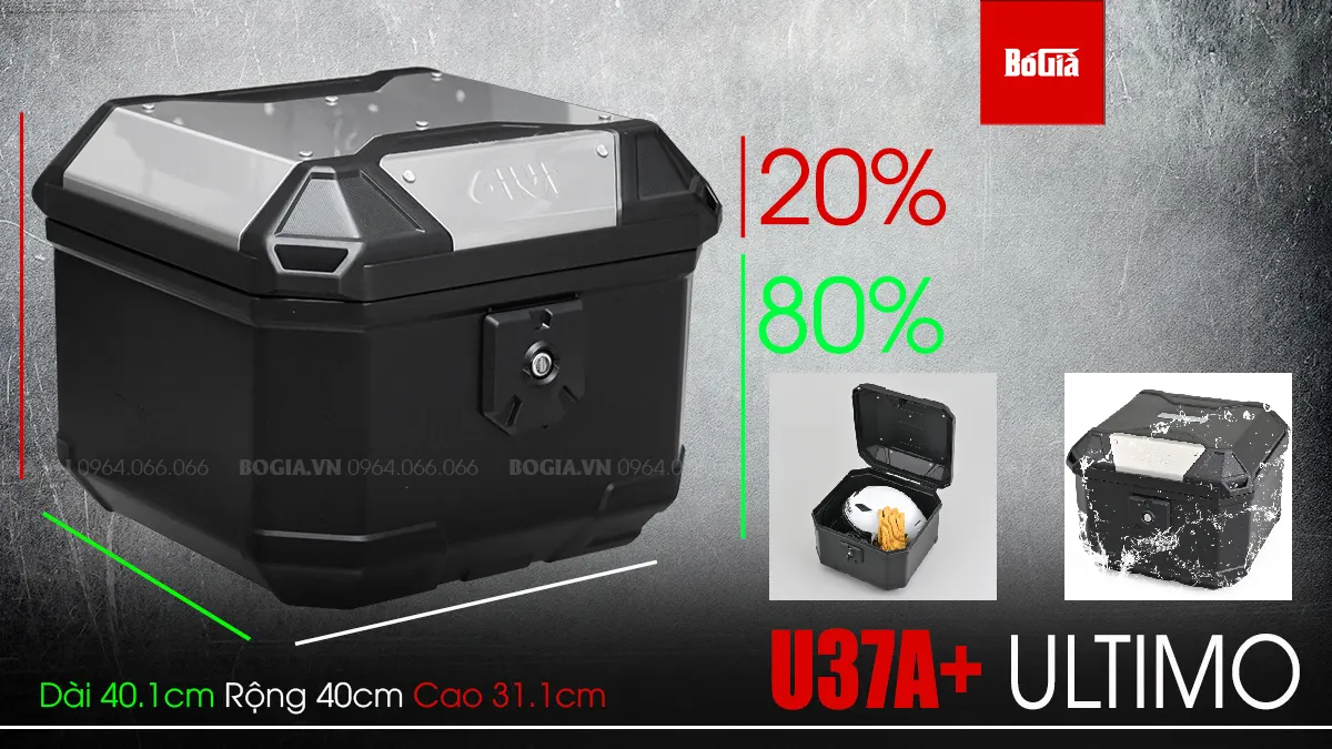 Kích thước và dung tích của thùng sau Givi U37A+ ULTIMO (U37A Plus)